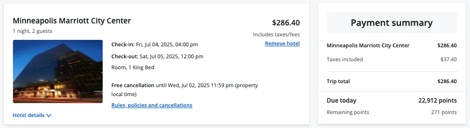 Minneapolis Marriott City Center Chase Travel booking